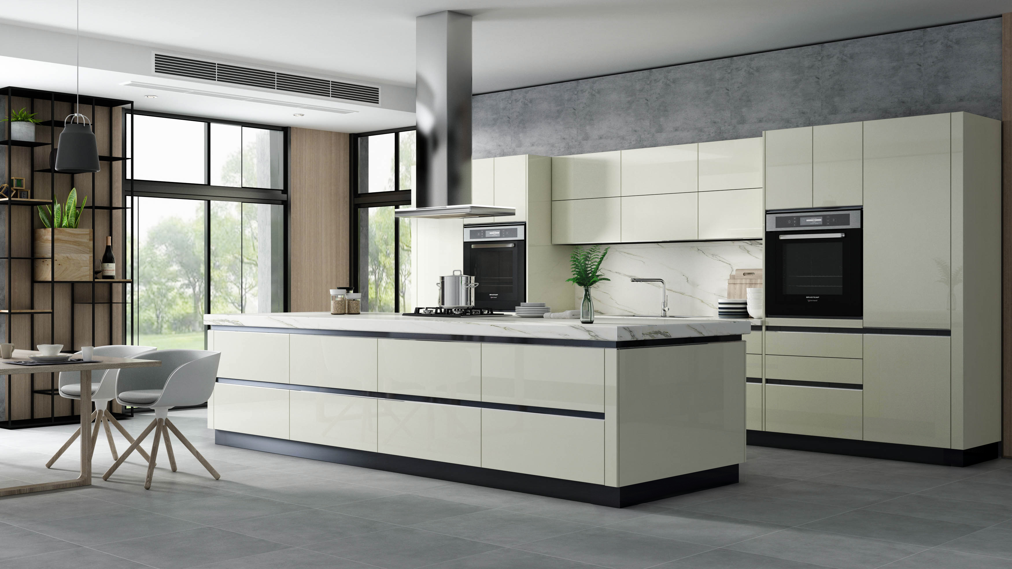 Warm wood kitchen cabinets with large island